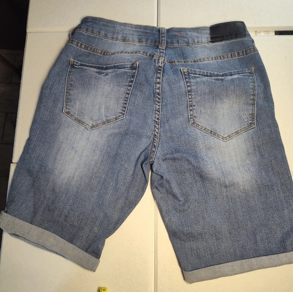 Distressed Denim Long Rider Picnic Bermuda Shorts Size 4 #374
